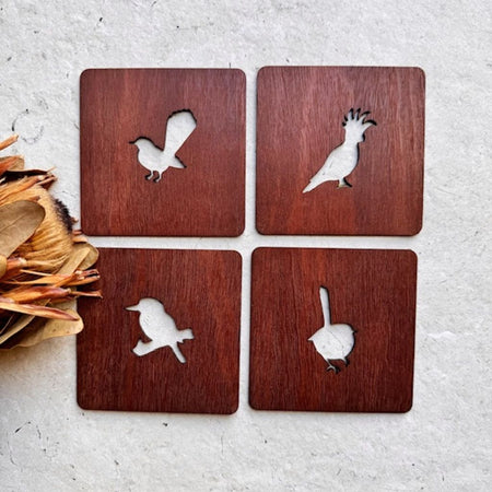 Australian Native Bird Wood Coasters-Set of 4
