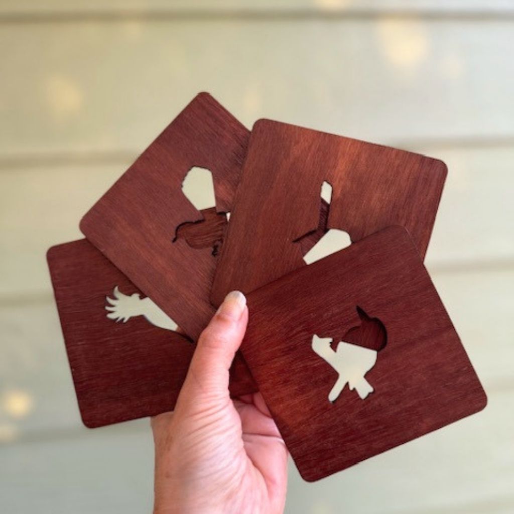 Australian Native Bird Wood Coasters-Set of 4