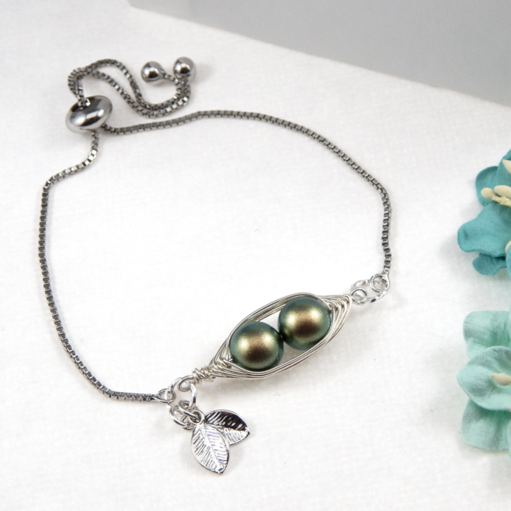 Peapod Bolo Bracelet Two Leaves,Select your finish