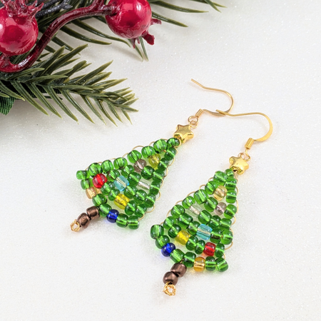Chrsitmas Earrings Beaded Christmas Tree Earrings