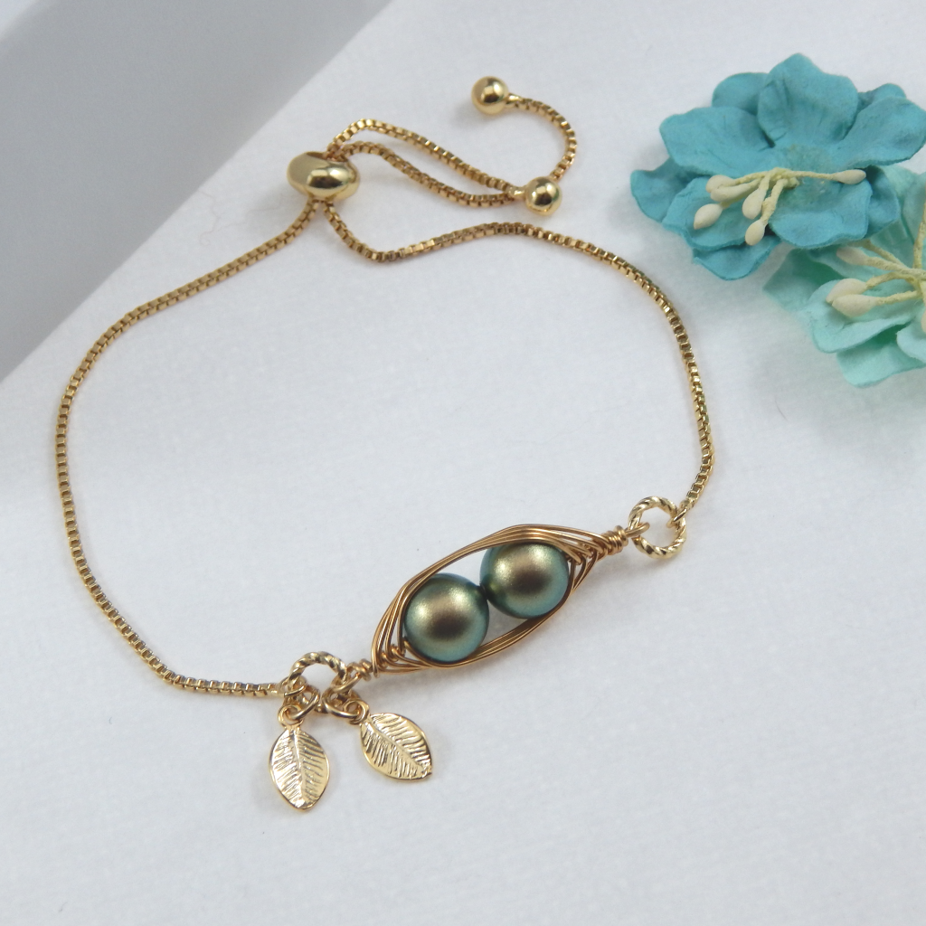 Peapod Bolo Bracelet Two Leaves,Select your finish