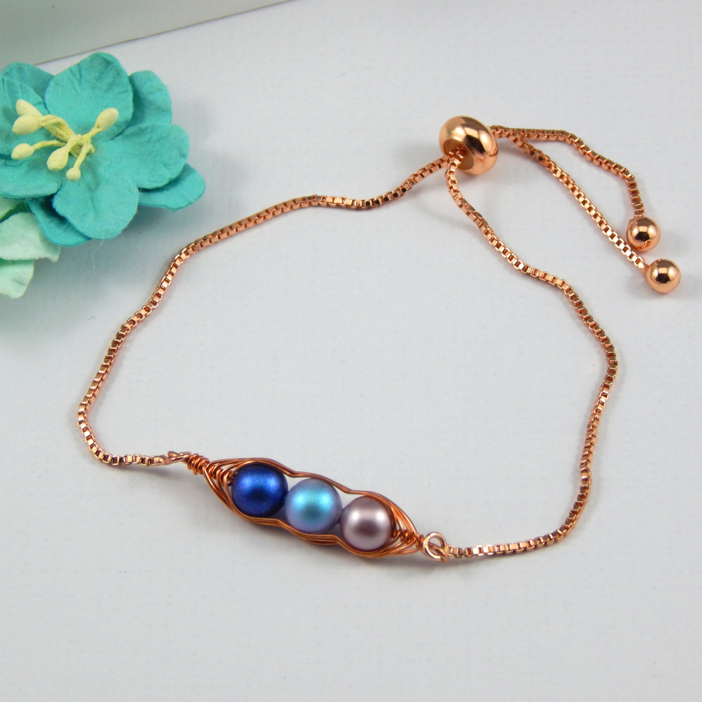 Peapod Birthstone Friendship Bolo Bracelet,Silver Gold Rose Gold
