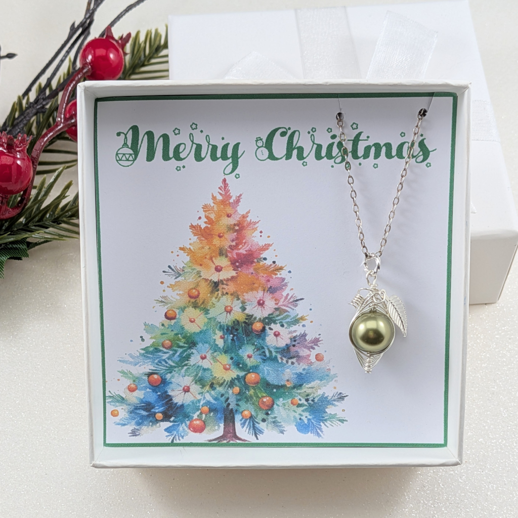 Handmade Sterling Silver Pea Pod Christmas Necklace