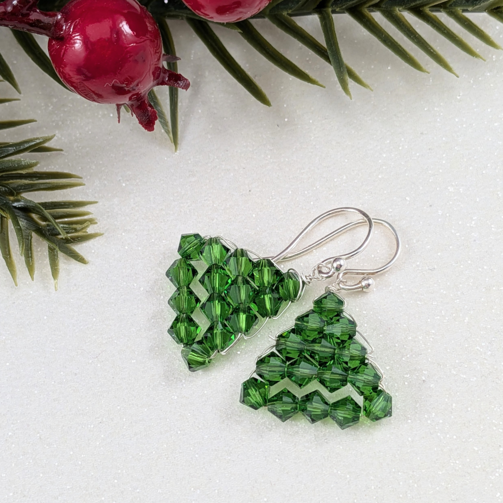 Christmas Earrings Green Swarovski Crystal ChrsitmasTree Earrings
