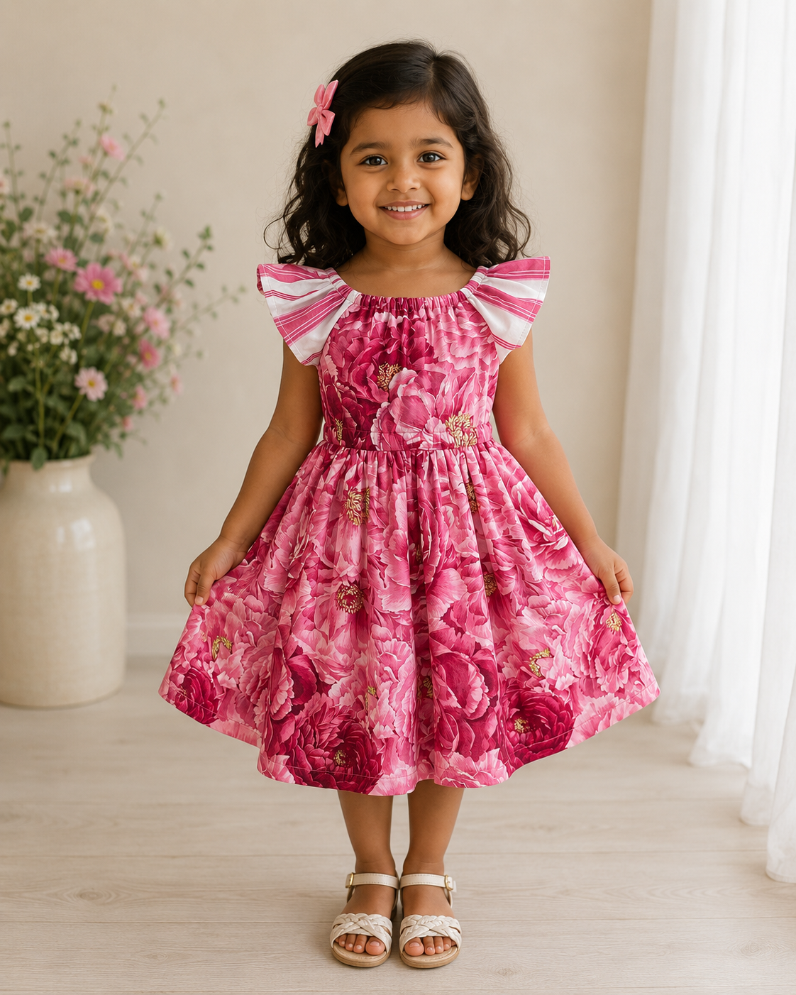 Dark Pink Peonies MATILDA Dress - SIZES 0, 2 & 4