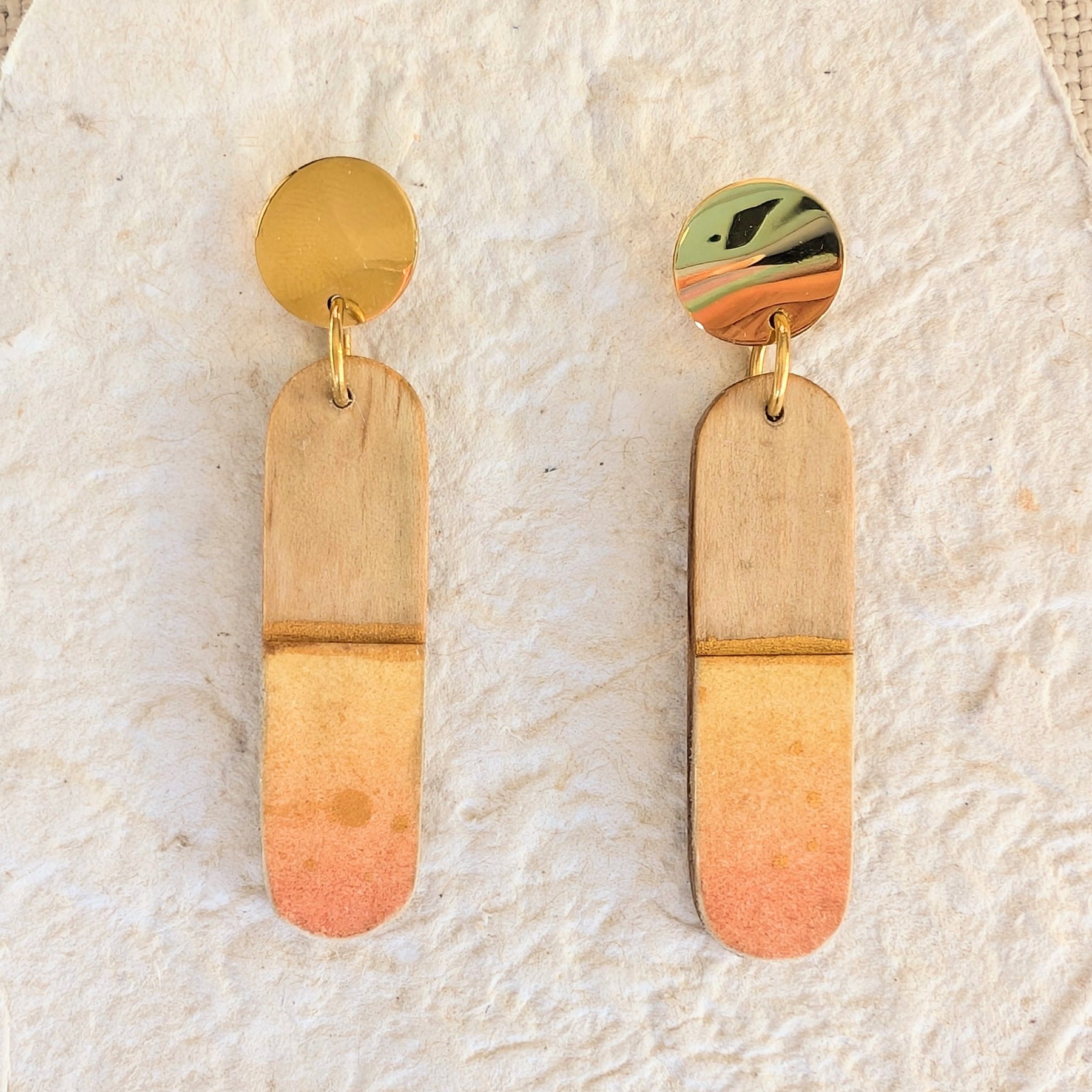 Autumn Leaf Reclaimed Timber Earrings – Hand Painted Wooden Dangles
