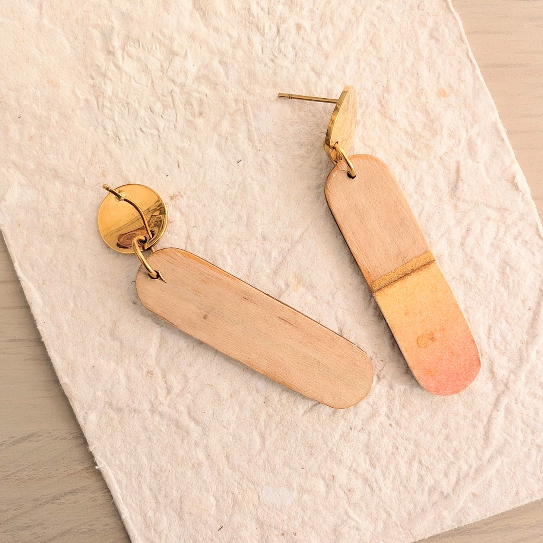 Autumn Leaf Reclaimed Timber Earrings – Hand Painted Wooden Dangles