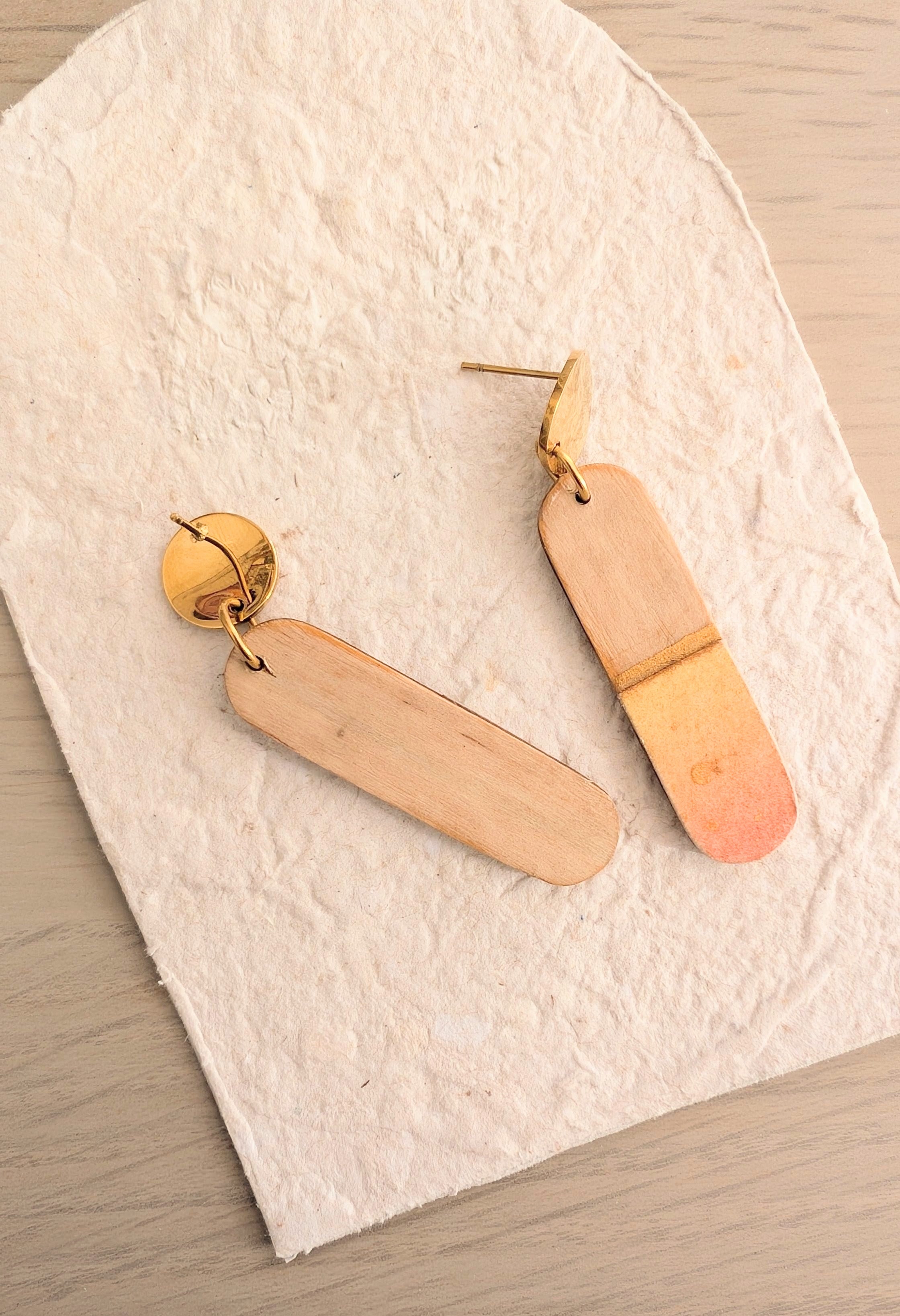 Autumn Leaf Reclaimed Timber Earrings – Hand Painted Wooden Dangles