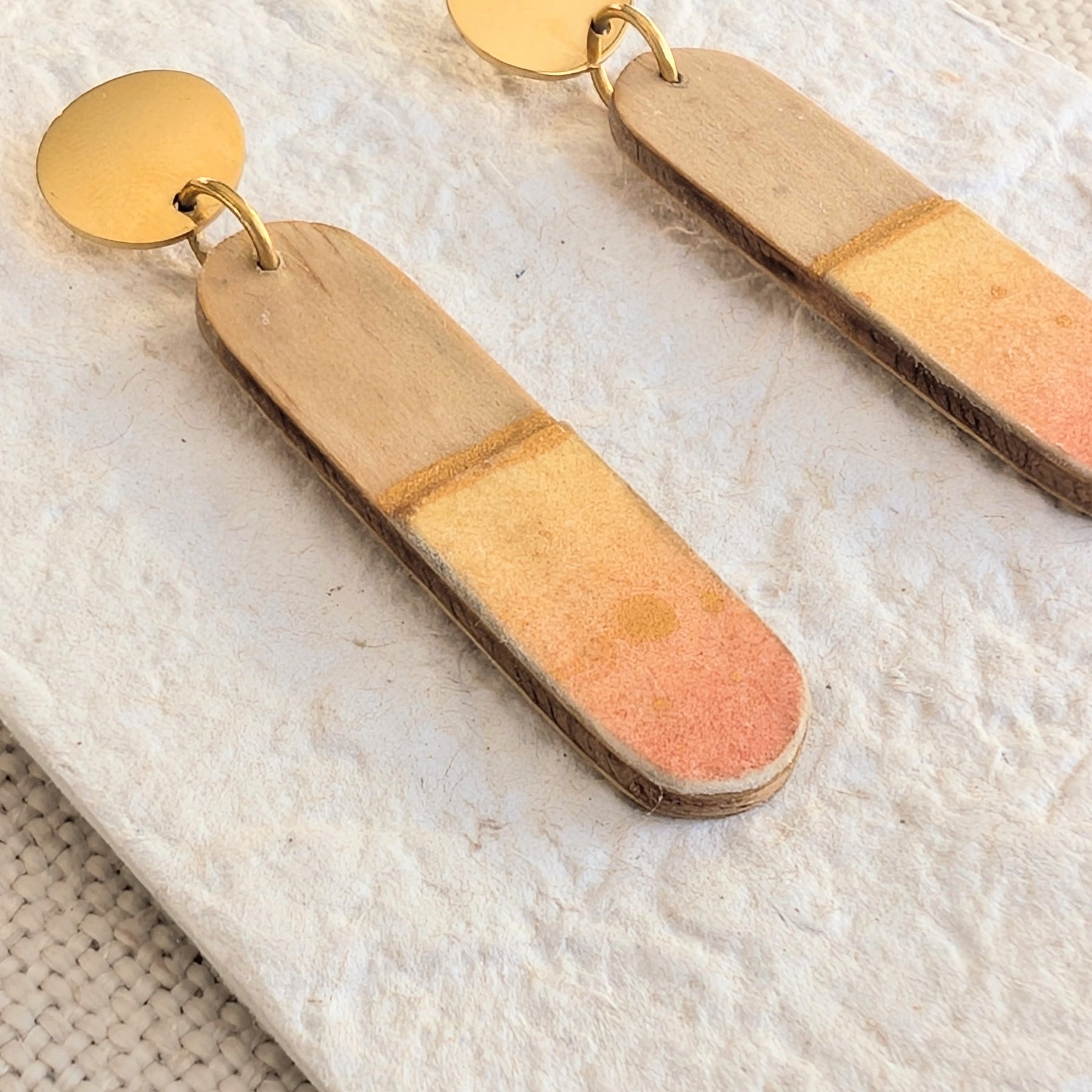 Autumn Leaf Reclaimed Timber Earrings – Hand Painted Wooden Dangles
