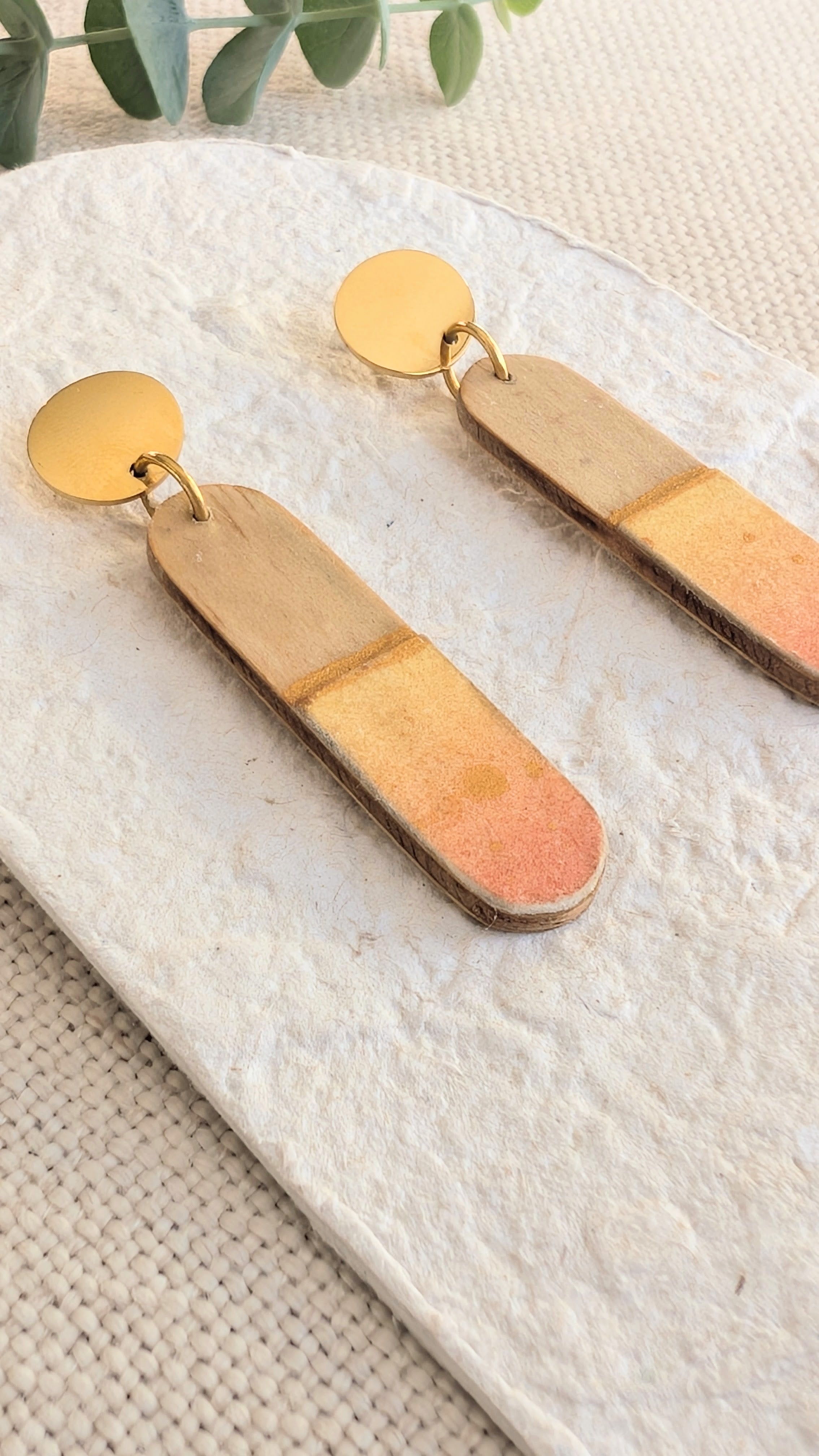 Autumn Leaf Reclaimed Timber Earrings – Hand Painted Wooden Dangles