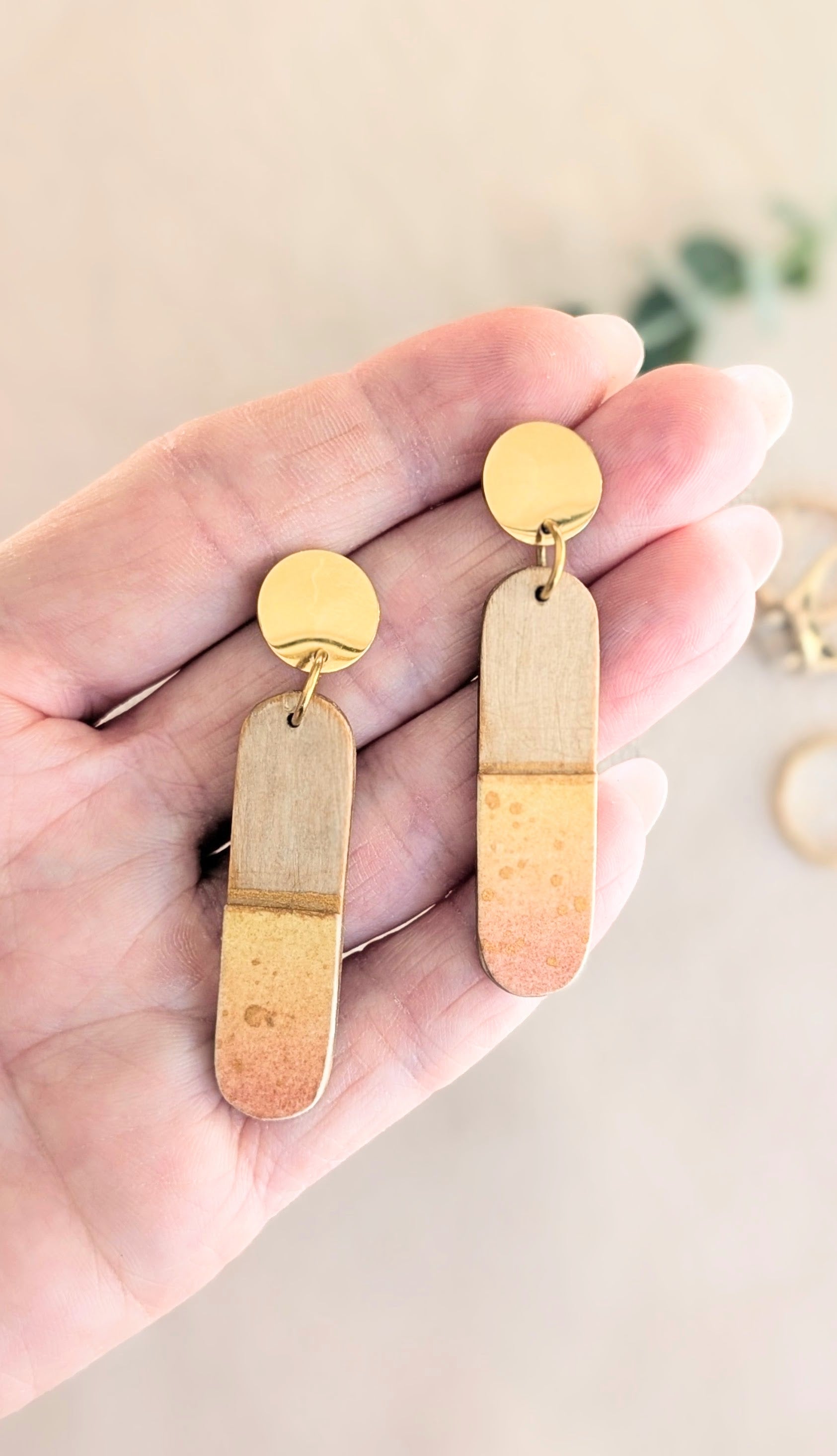 Autumn Leaf Reclaimed Timber Earrings – Hand Painted Wooden Dangles