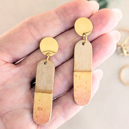 Autumn Leaf Reclaimed Timber Earrings – Hand Painted Wooden Dangles