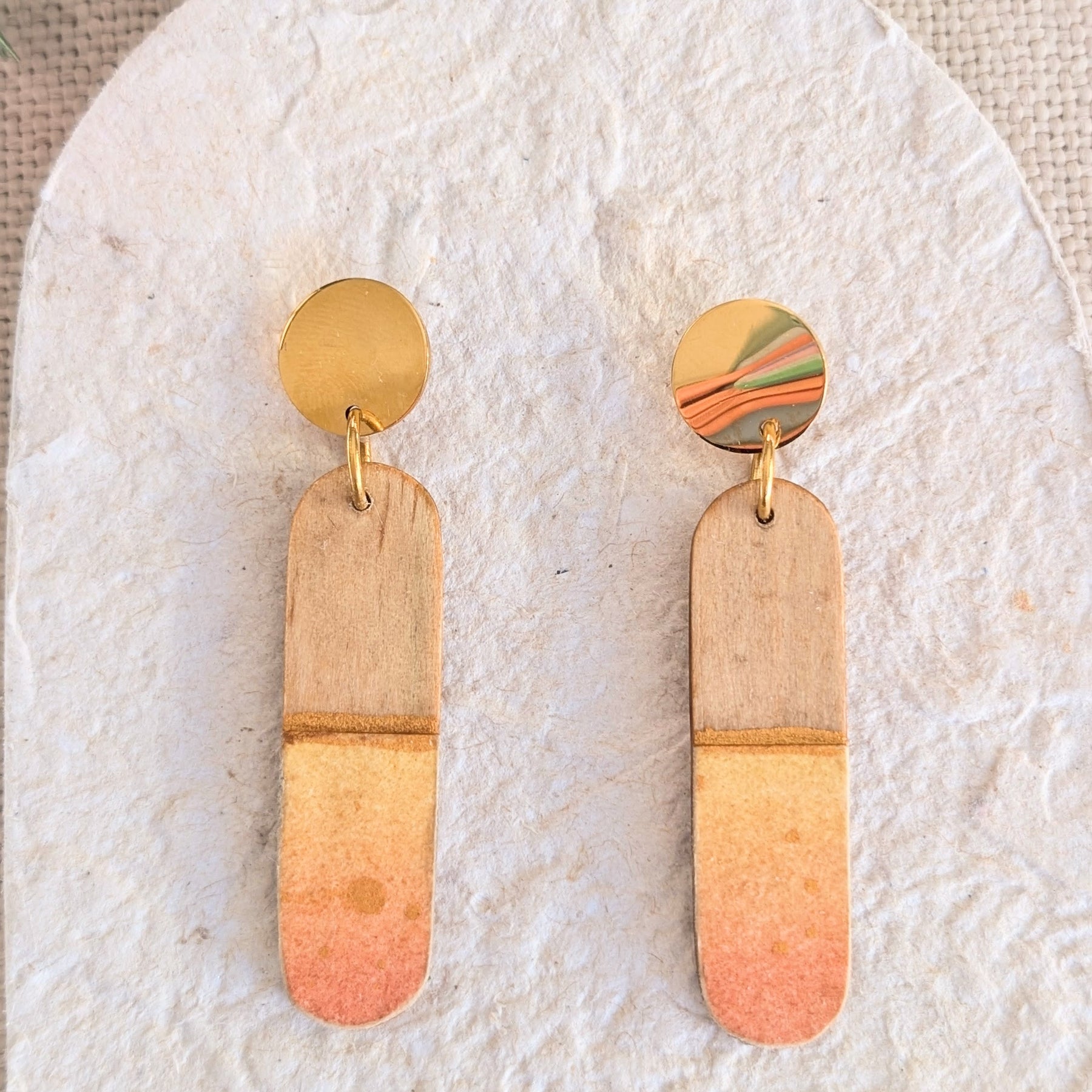Autumn Leaf Reclaimed Timber Earrings – Hand Painted Wooden Dangles