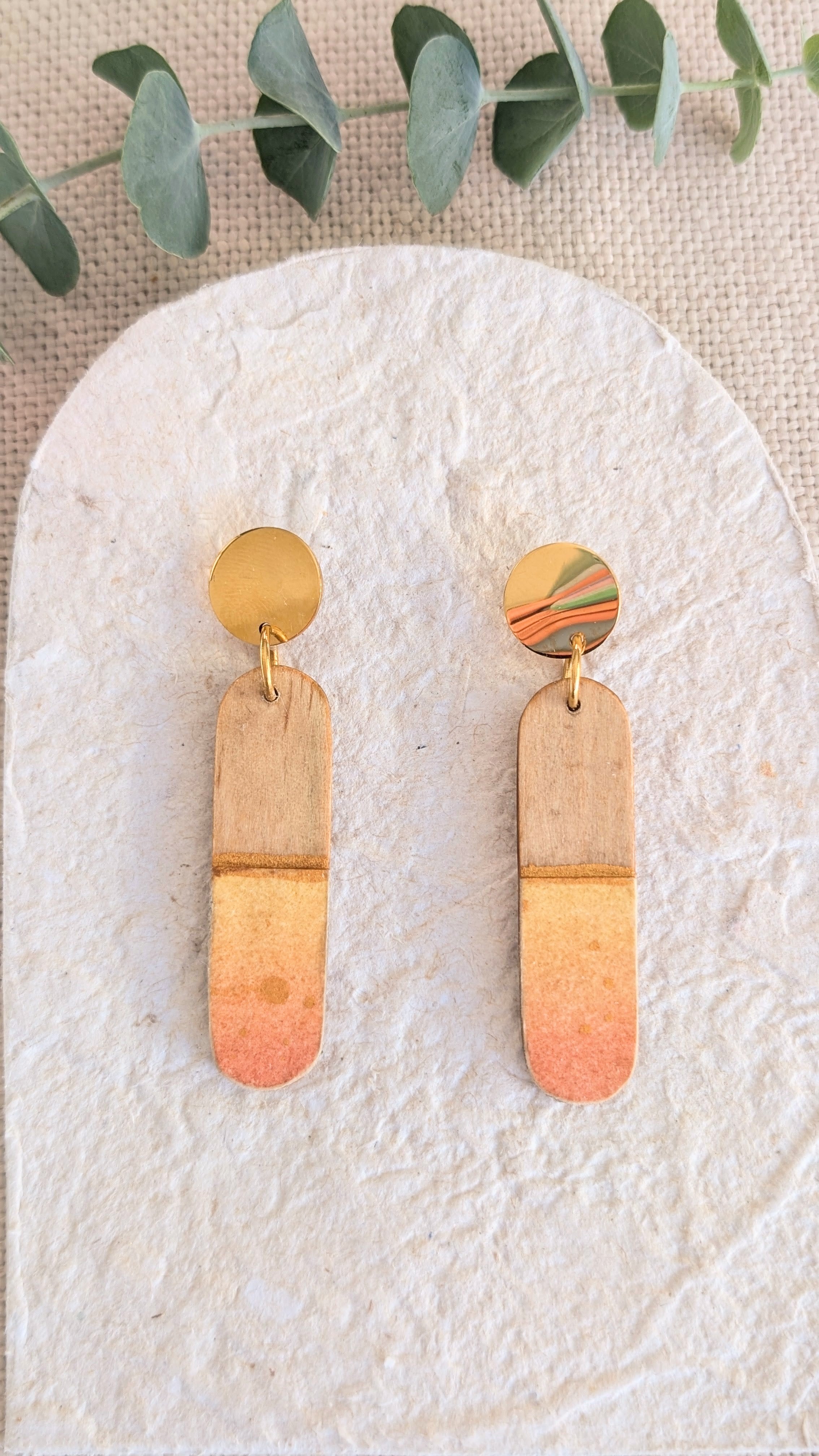 Autumn Leaf Reclaimed Timber Earrings – Hand Painted Wooden Dangles