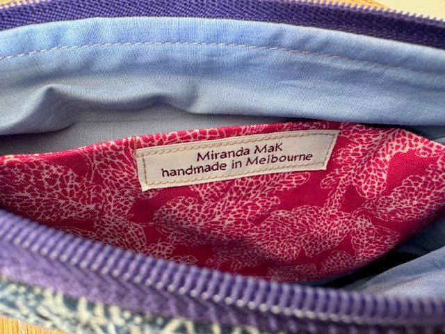 Zipper Pouch - Textile Collage - Blue Flowers