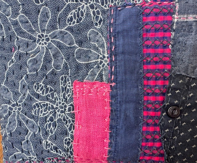 Zipper Pouch - Textile Collage - Blue Flowers