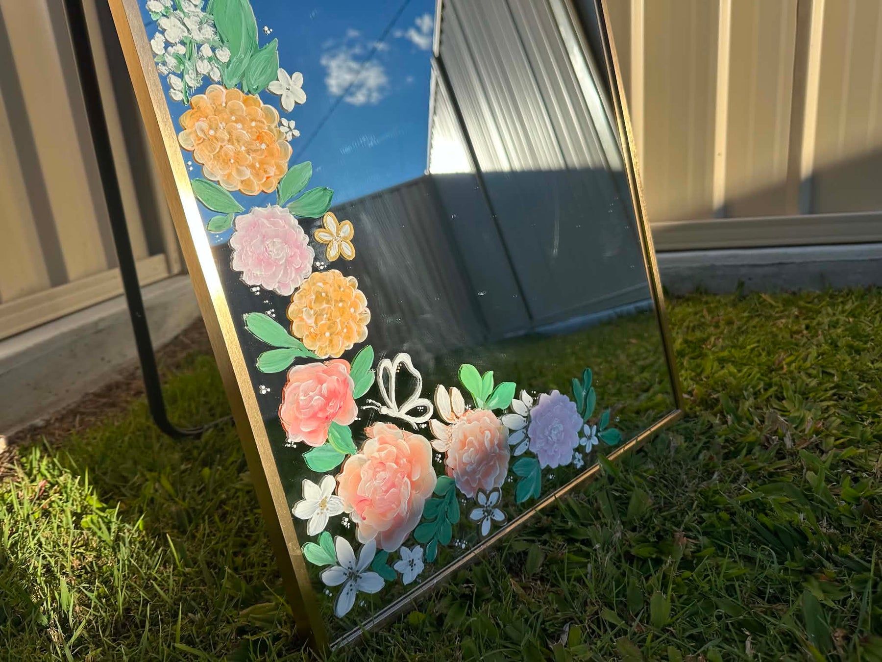Hand Painted Wedding Welcome Mirror | Custom Personalised Standing Sign