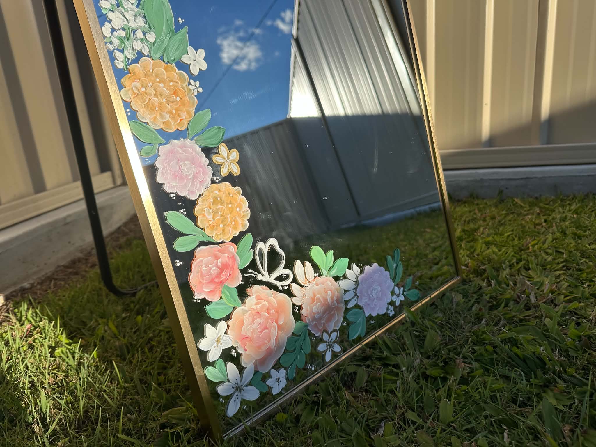Hand Painted Wedding Welcome Mirror | Custom Personalised Standing Sign