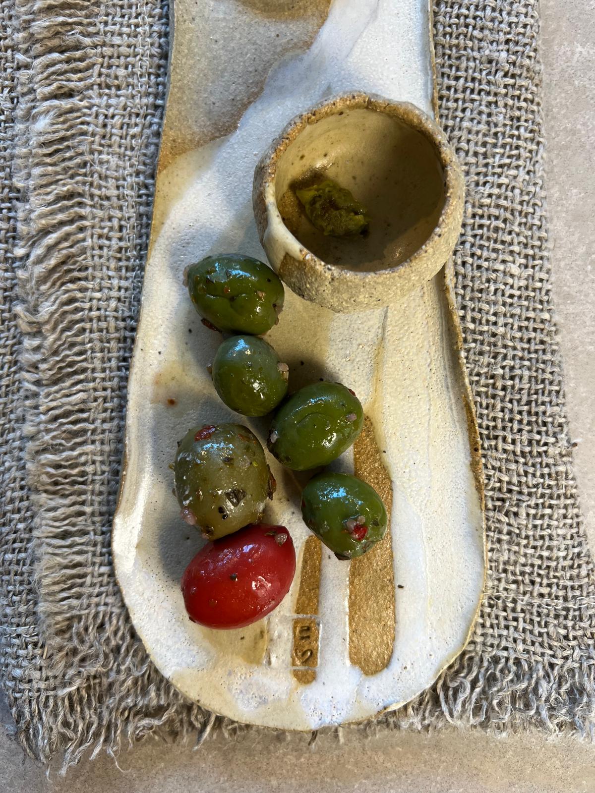 Handmade Ceramic Olive Serving Tray and Pip Bowl
