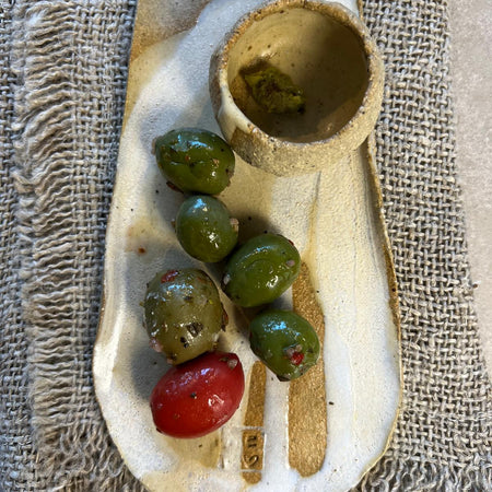 Handmade Ceramic Olive Serving Tray and Pip Bowl