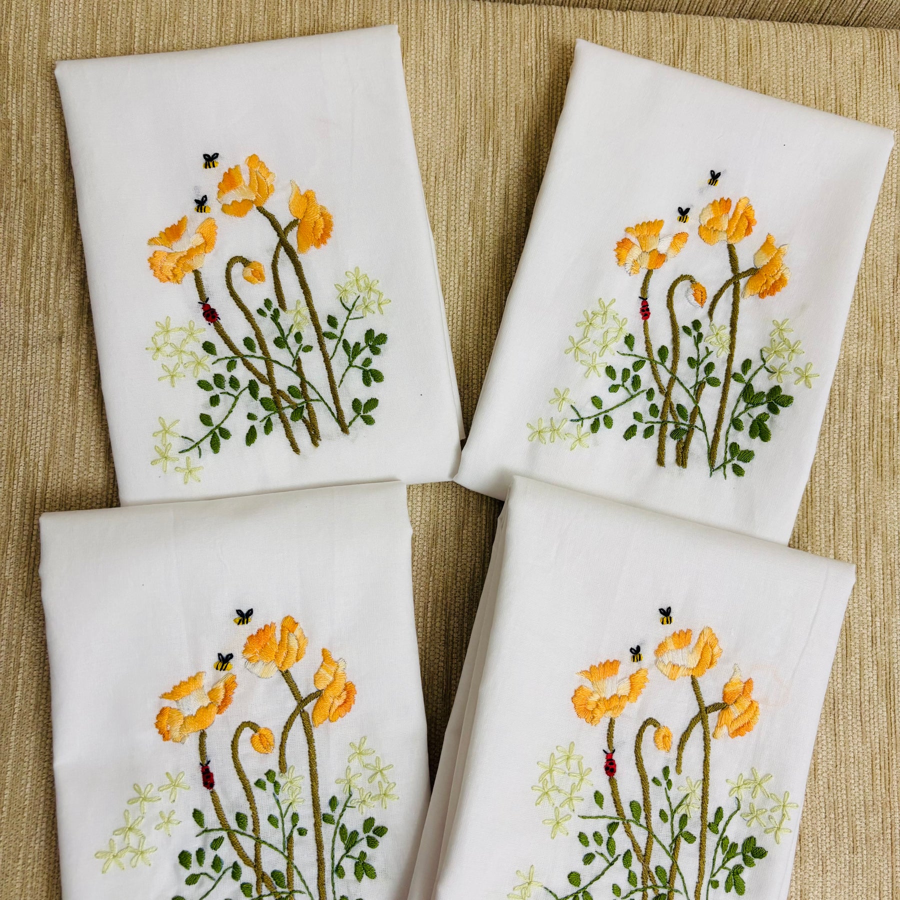 Set of 2 Hand Embroidered Floral Pillow Case 2