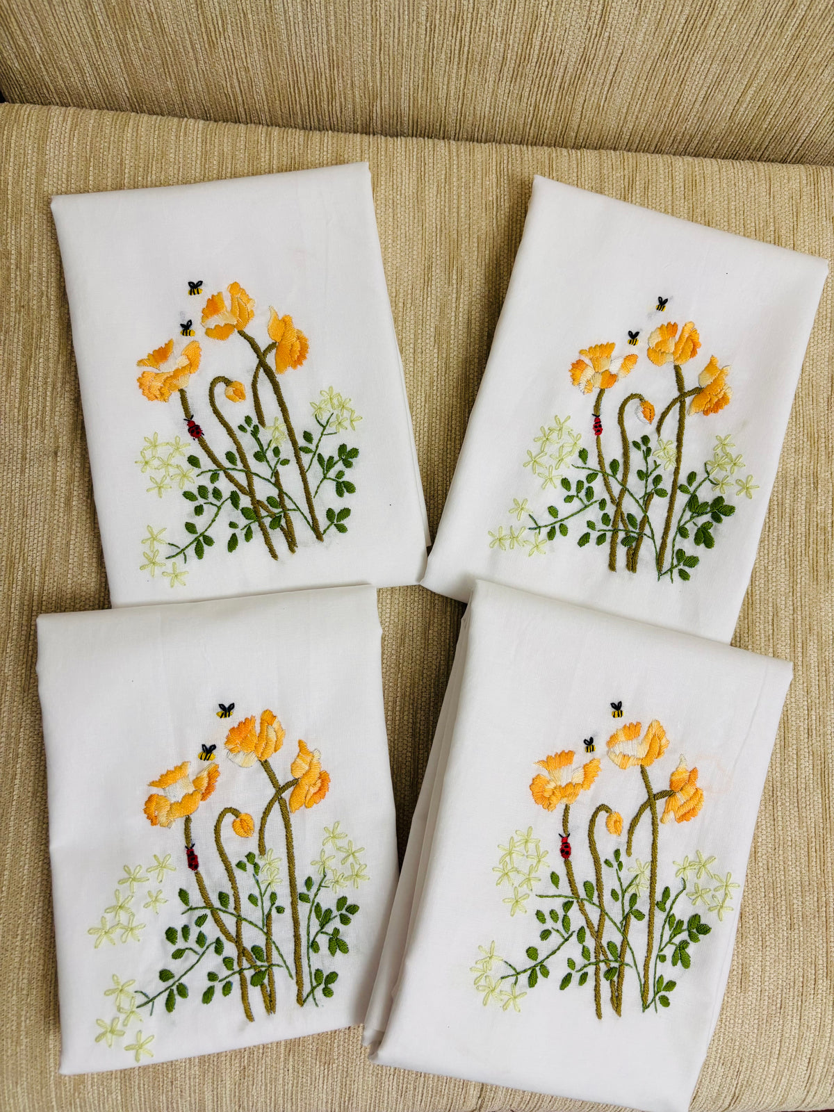 Set of 2 Hand Embroidered Floral Pillow Case 2