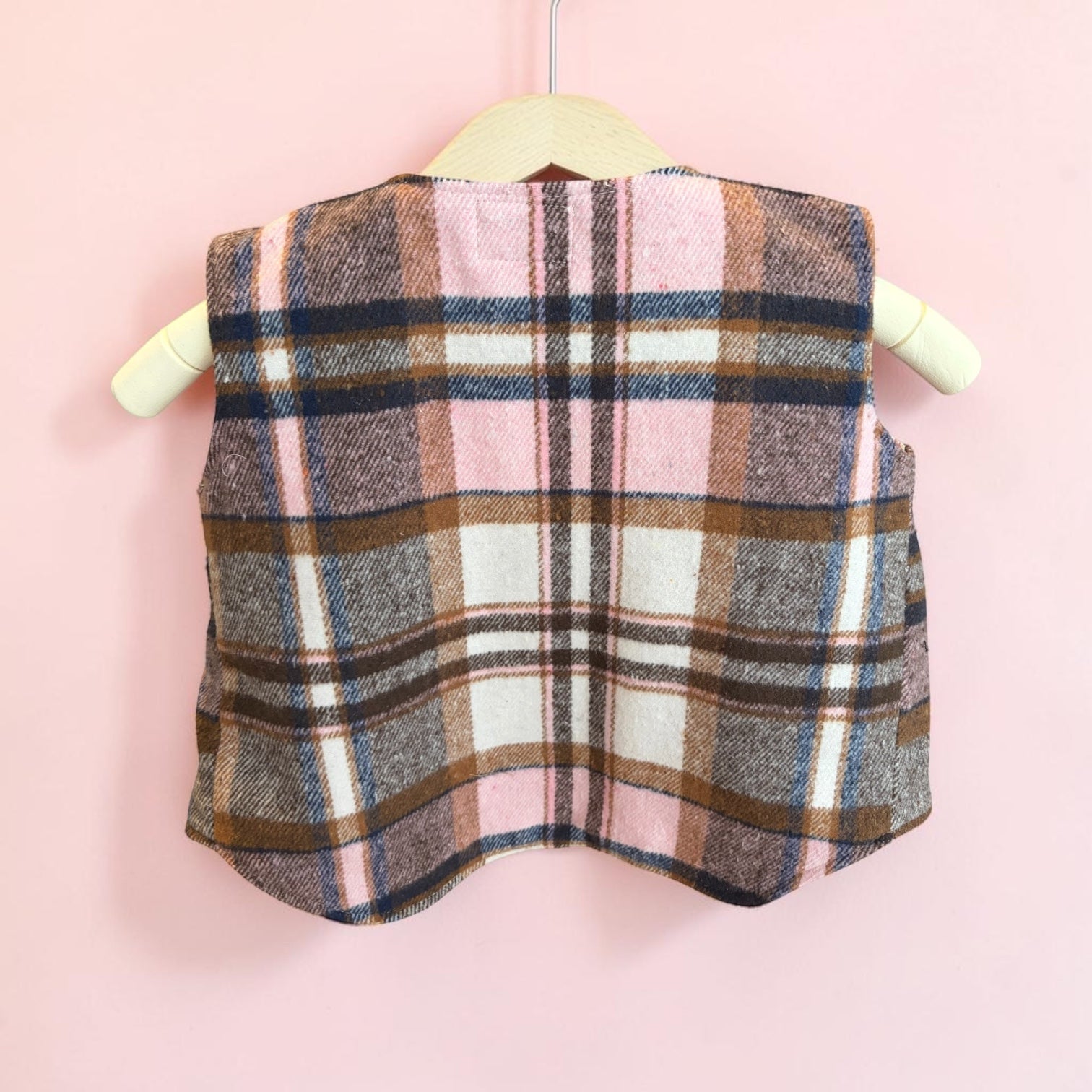 Handmade Pink Plaid Cotton Flannelette Vest | Fully Lined Children’s Winter Vest Size 2