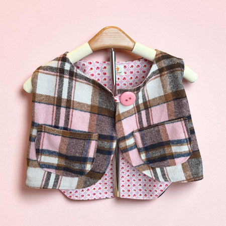 Handmade Pink Plaid Cotton Flannelette Vest | Fully Lined Children’s Winter Vest Size 2