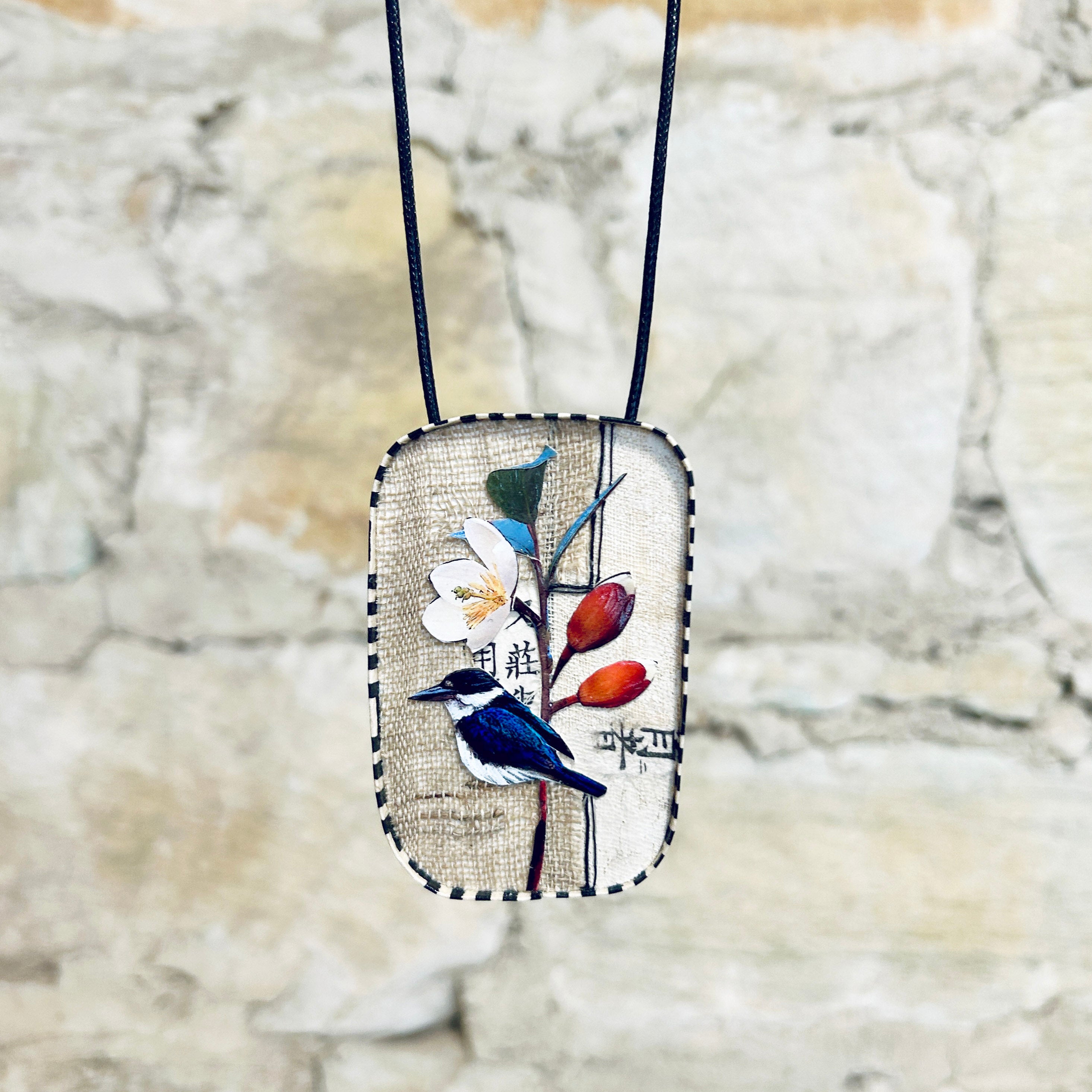 Miniature Kingfisher Art Pendant Necklace Brooch-5.5cm x 8.5cm