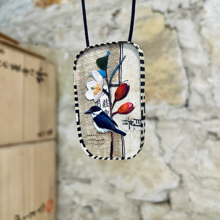 Miniature Kingfisher Art Pendant Necklace Brooch-5.5cm x 8.5cm