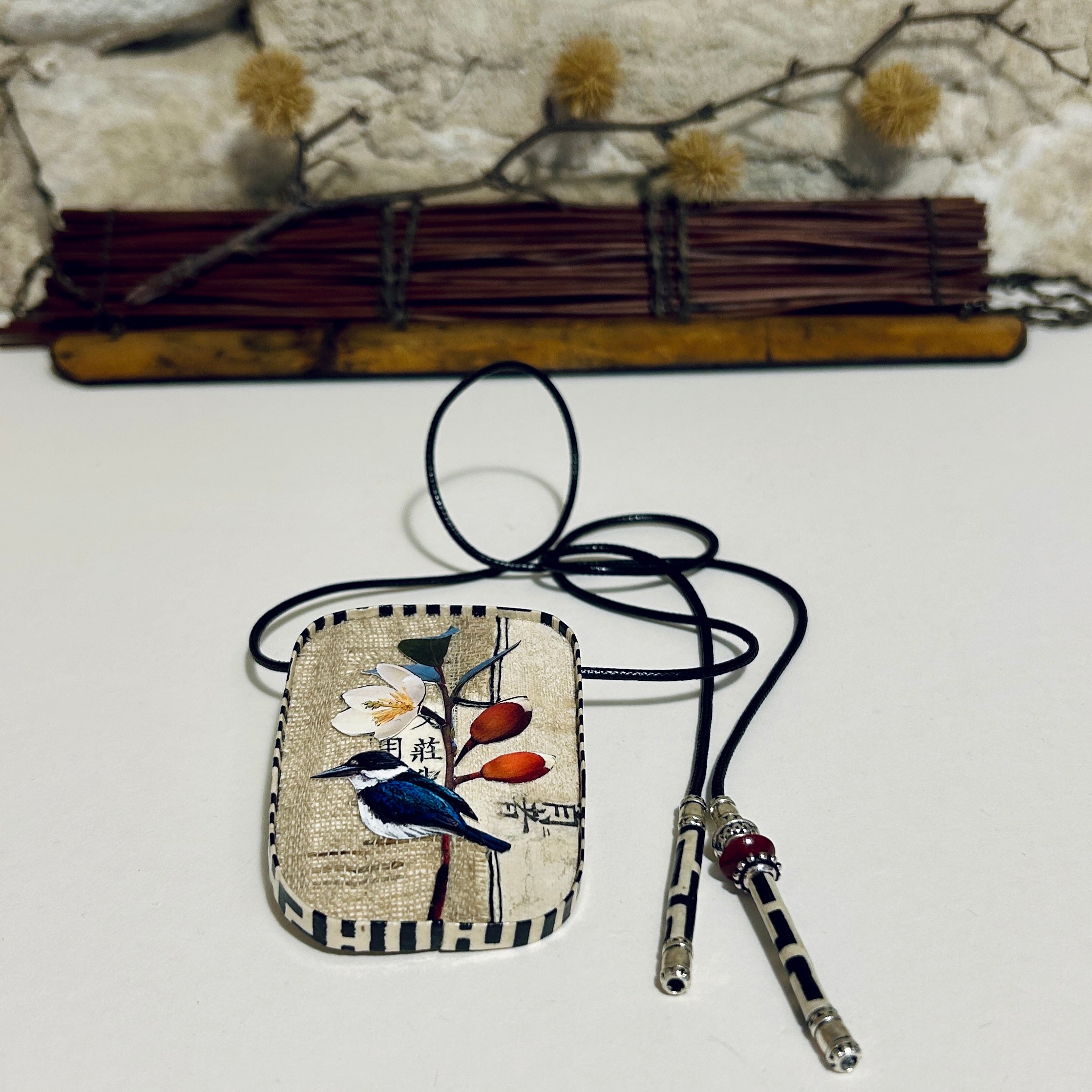 Miniature Kingfisher Art Pendant Necklace Brooch-5.5cm x 8.5cm