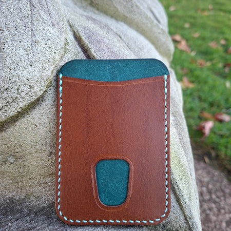 Three-Pocket Cardholder - Brown/Turquoise with Thumb Slot