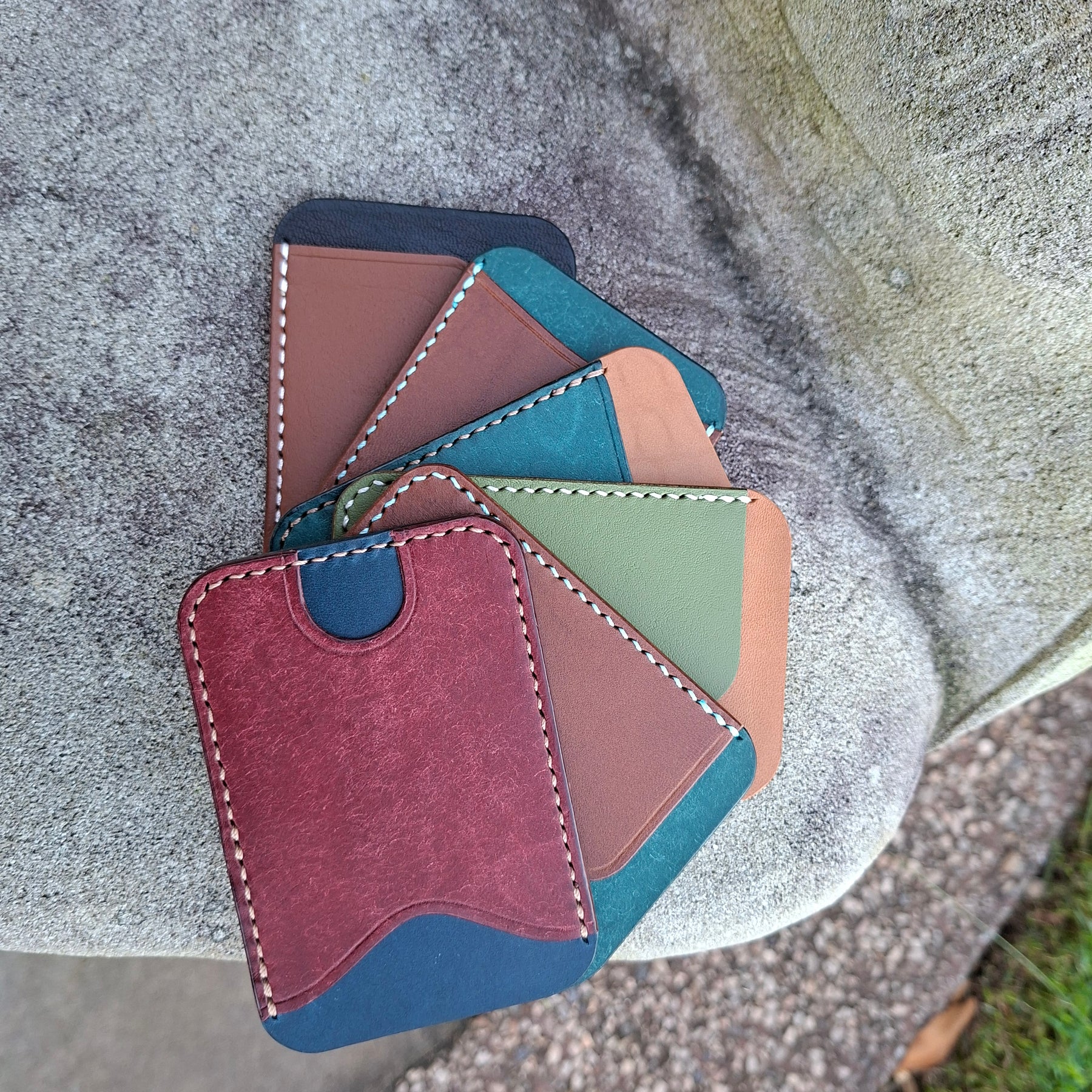 Three-Pocket Cardholder - Brown/Turquoise with Thumb Slot