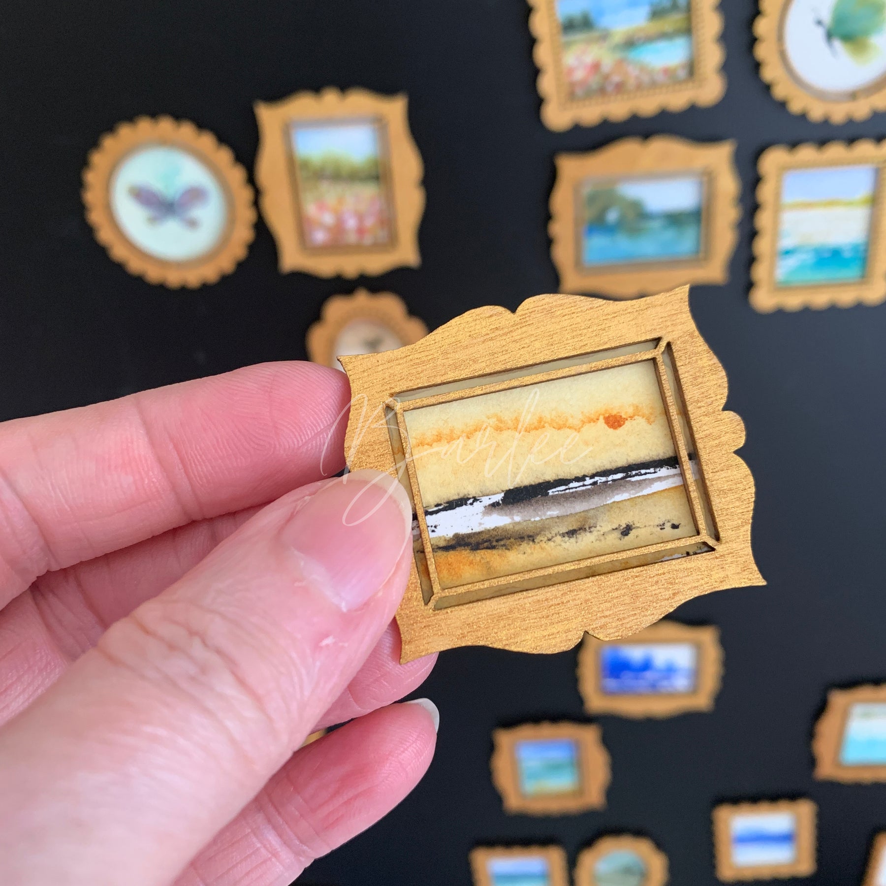 Hand Painted Fridge Magnet Set - 4 Framed Mini Paintings