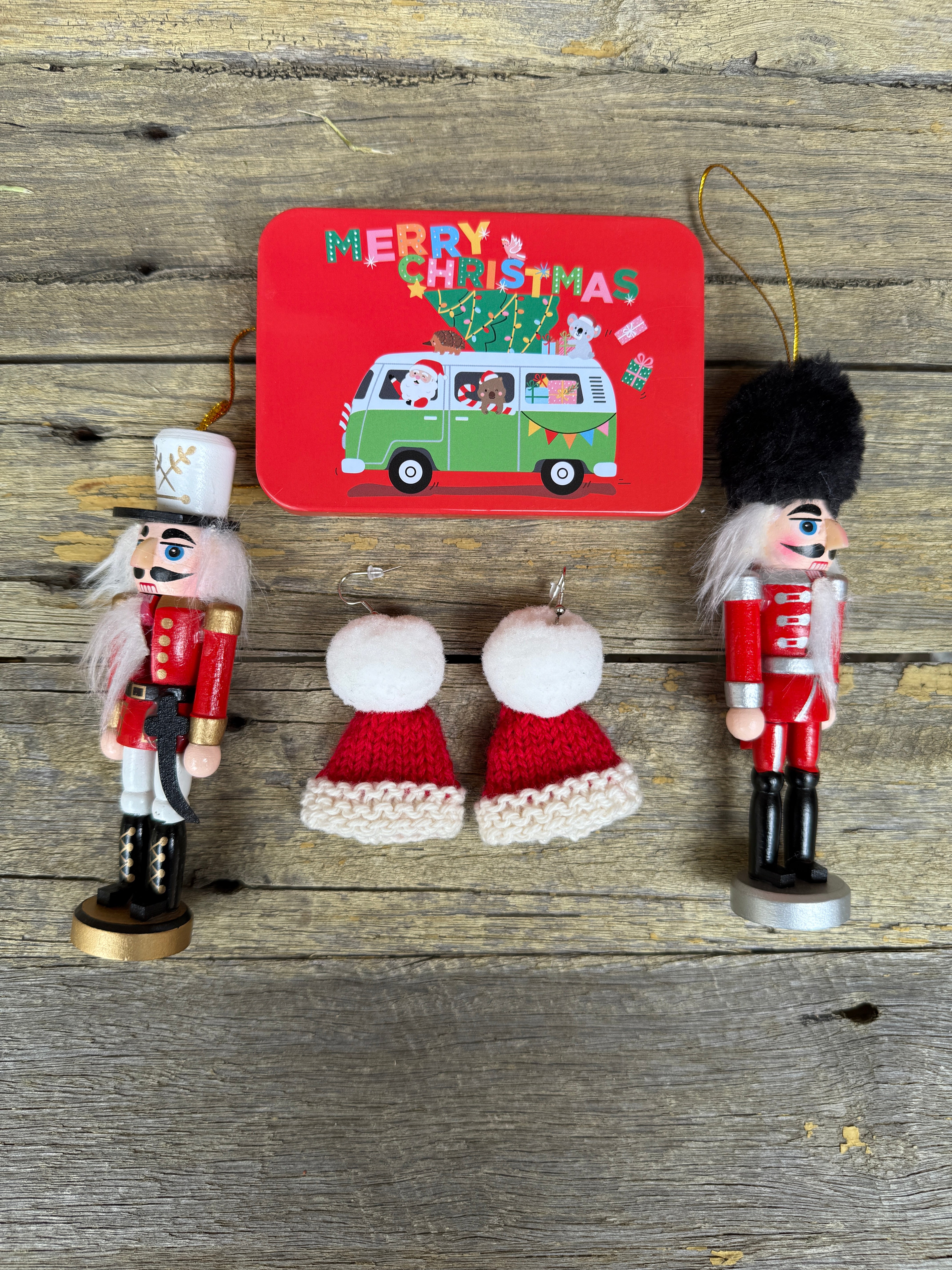 Christmas Beanie Earrings, Hand Knitted Mini Beanies