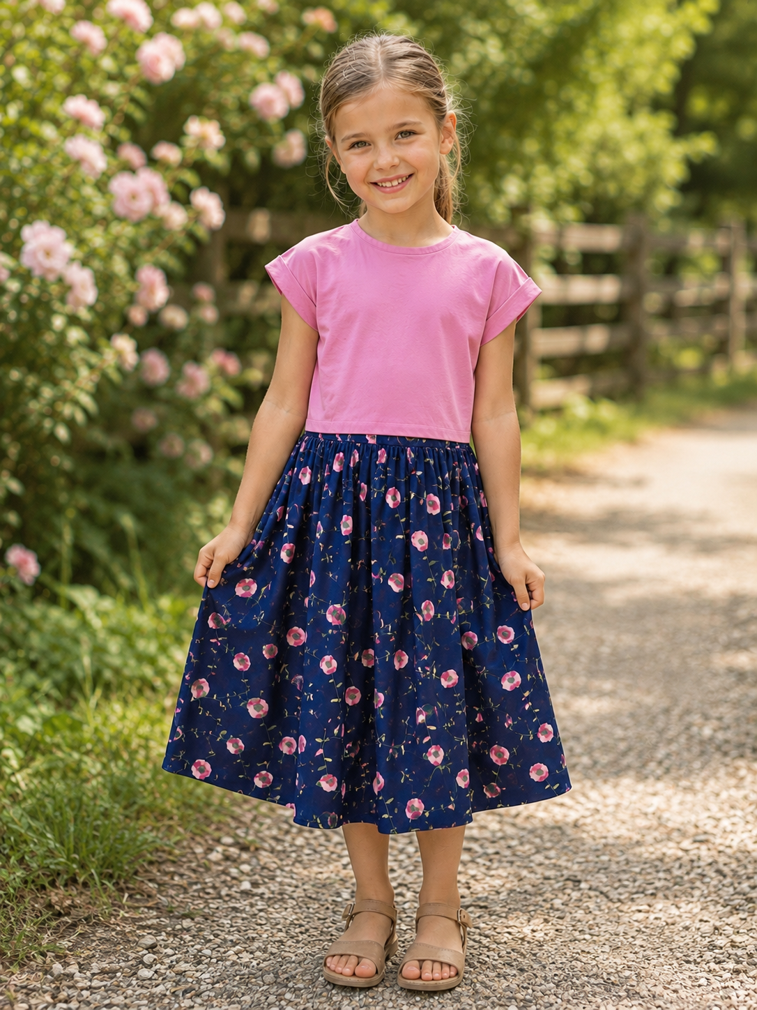 Arabella Girls Skirt and Top Set - Pink, Navy Floral - SIZES 5 & 6