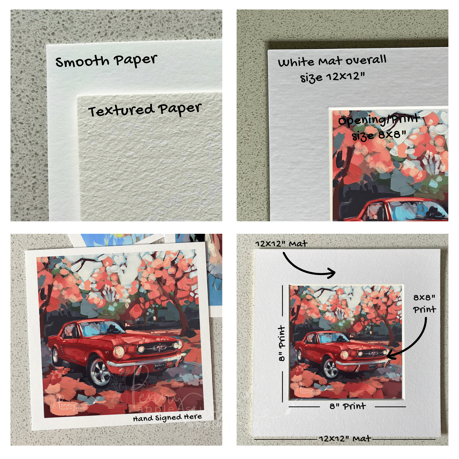 Unframed Expressive Square Art Print – Cherry Mustang