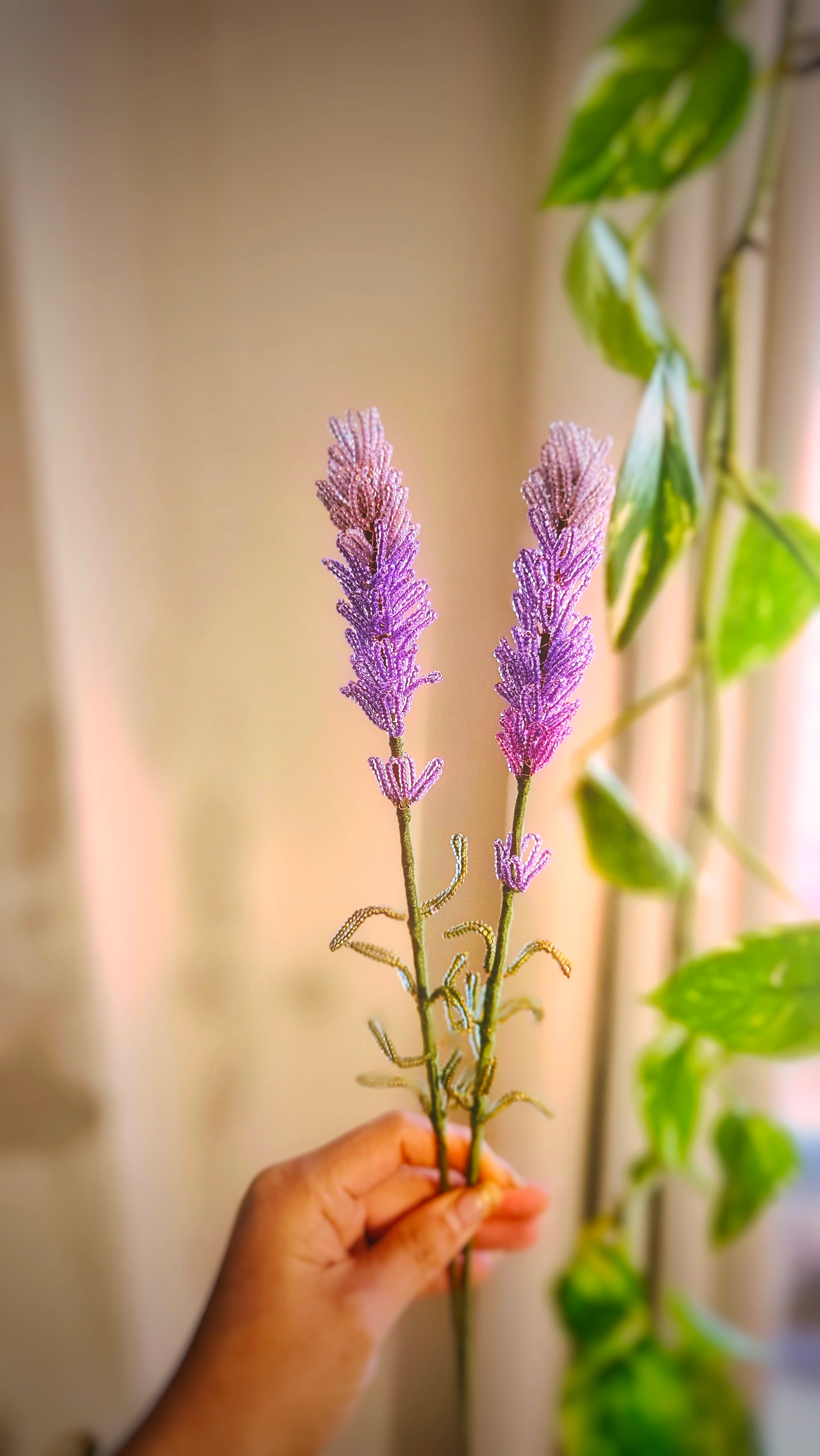 Handmade French Beaded Lavender 2x Stems