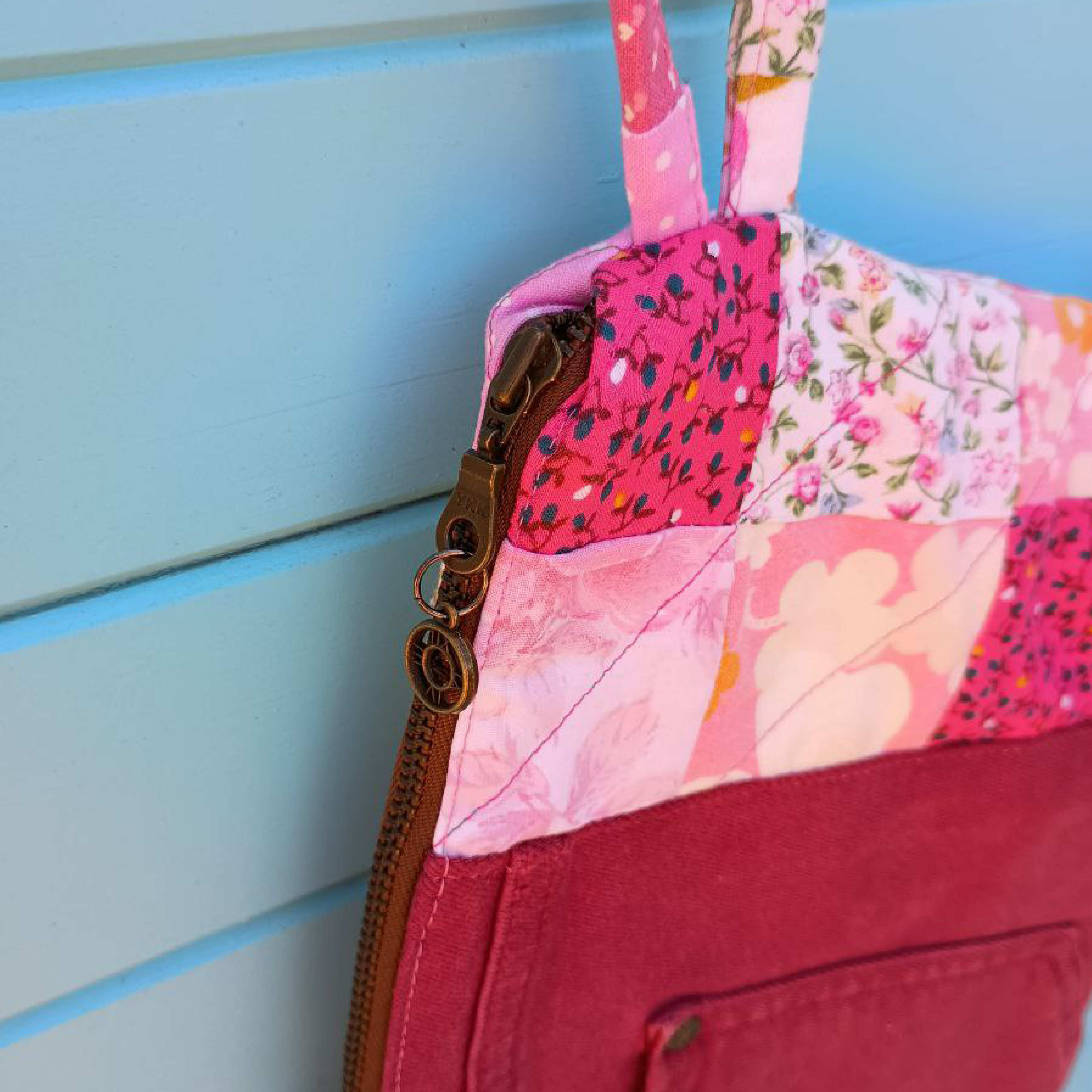 Dusty Denim Pouch Cosmetic Everyday Bag Upcycled Vintage Fabrics & Denim