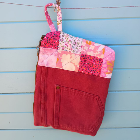 Dusty Denim Pouch Cosmetic Everyday Bag Upcycled Vintage Fabrics & Denim