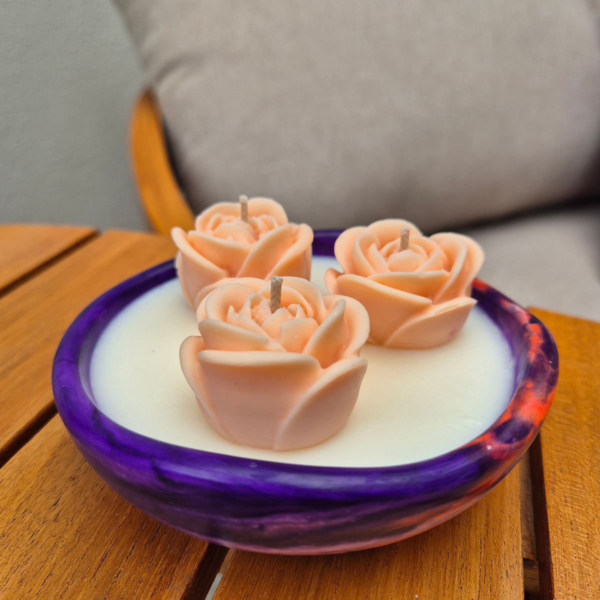 Concrete organic shaped bowl candle with black raspberry lime fragrance