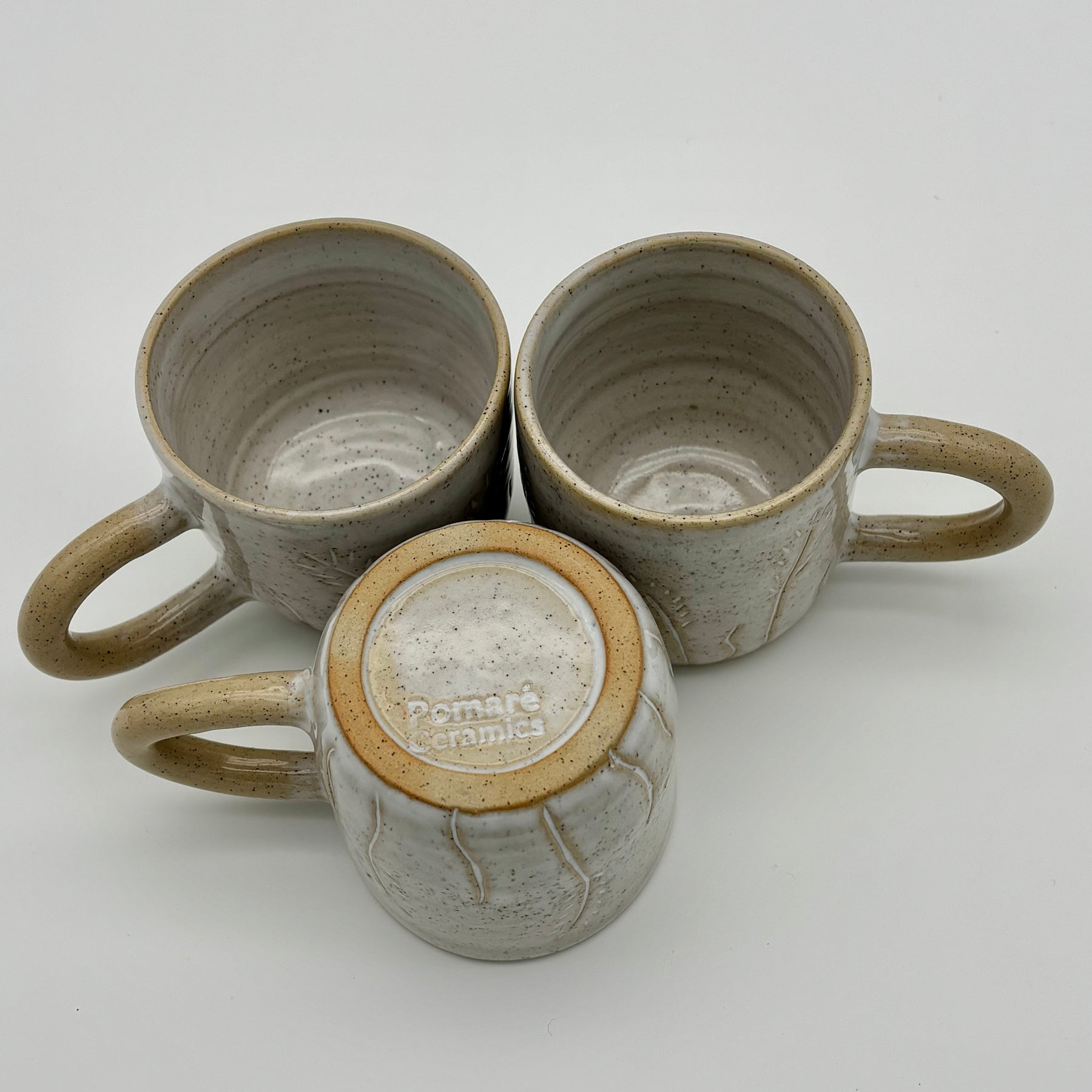 Handmade Ceramic Mug | Wheel Thrown Cup with Handle | Hand Carved Decoration | Neutral Palette