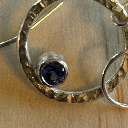 Dazzling iolite circle hammered earrings