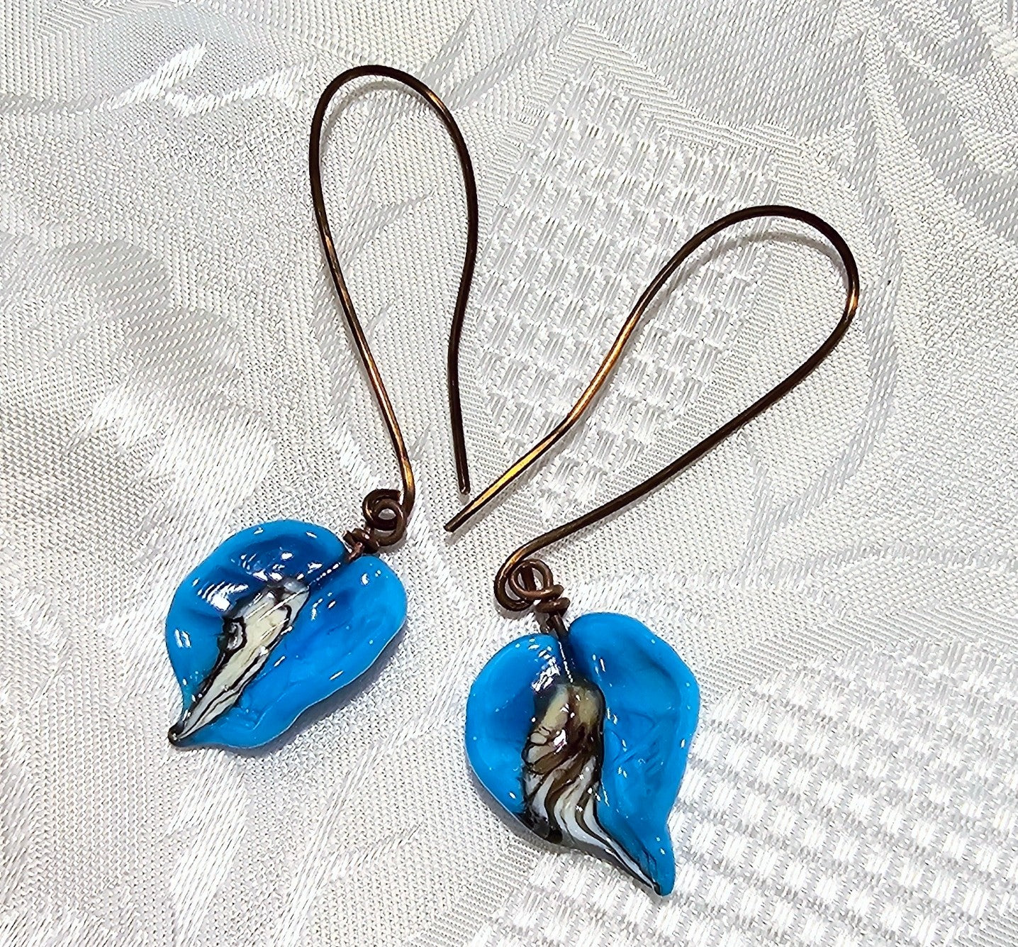 Blue Handmade Glass Leaf Earrings FREE POST