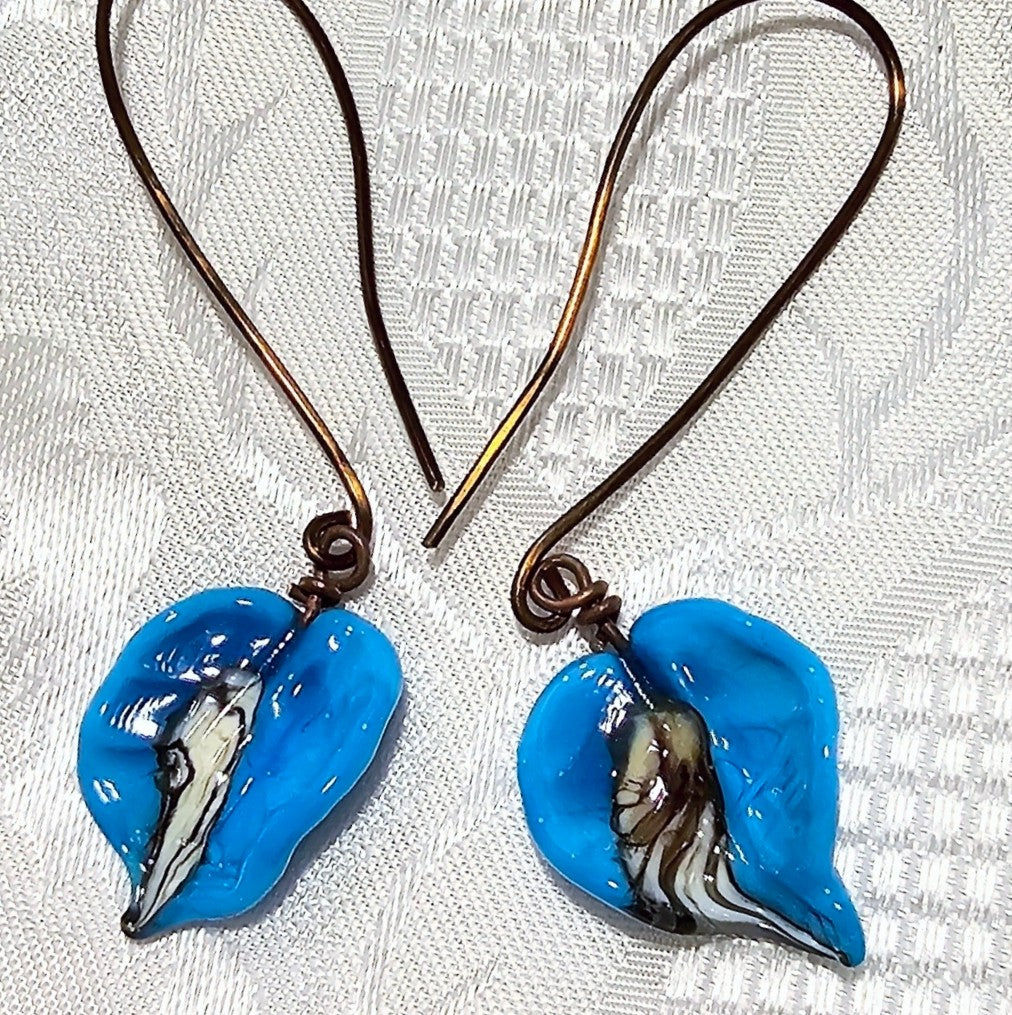 Blue Handmade Glass Leaf Earrings FREE POST