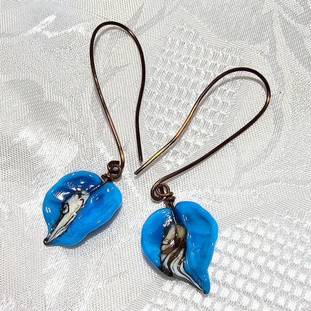 Blue Handmade Glass Leaf Earrings FREE POST