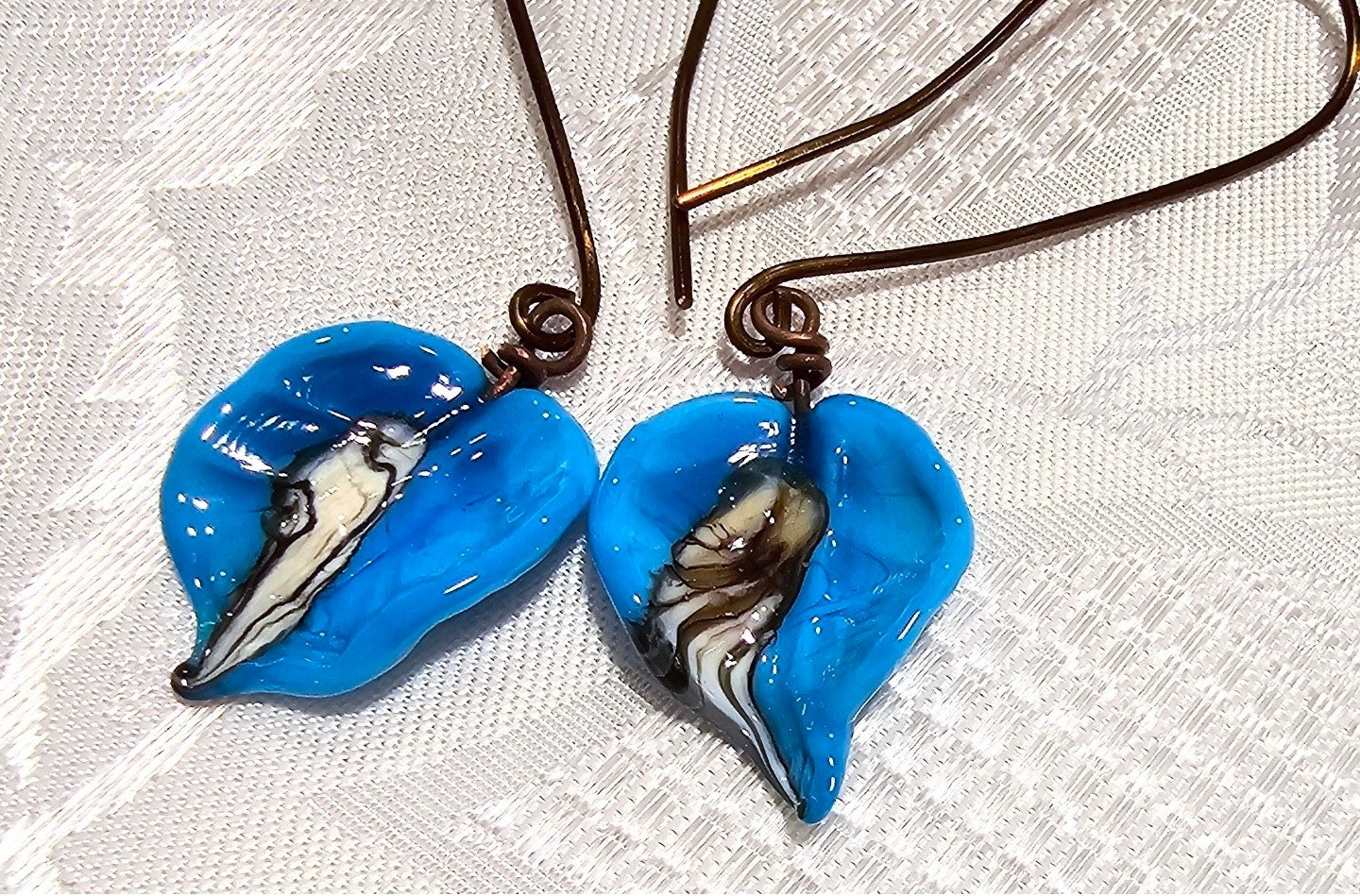 Blue Handmade Glass Leaf Earrings FREE POST