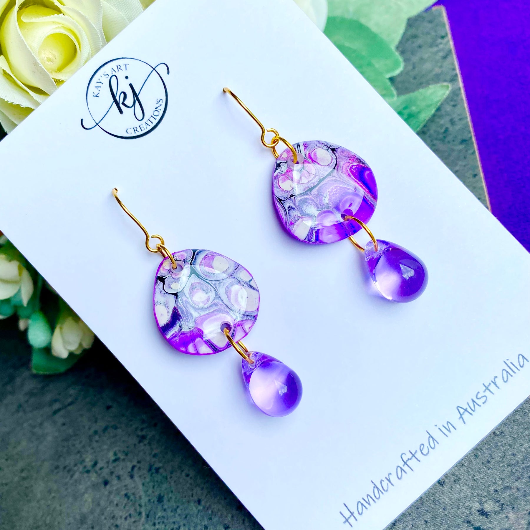 Pretty Purple Lilac Wearable Art Earrings