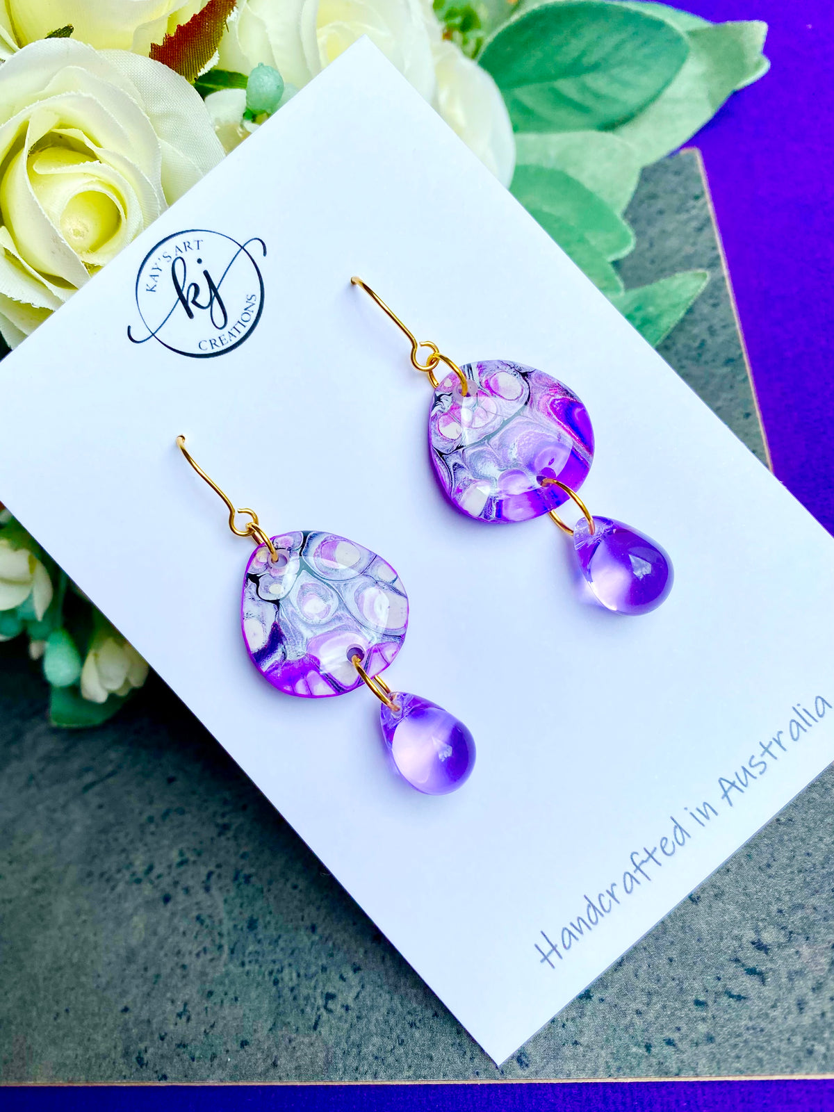 Pretty Purple Lilac Wearable Art Earrings