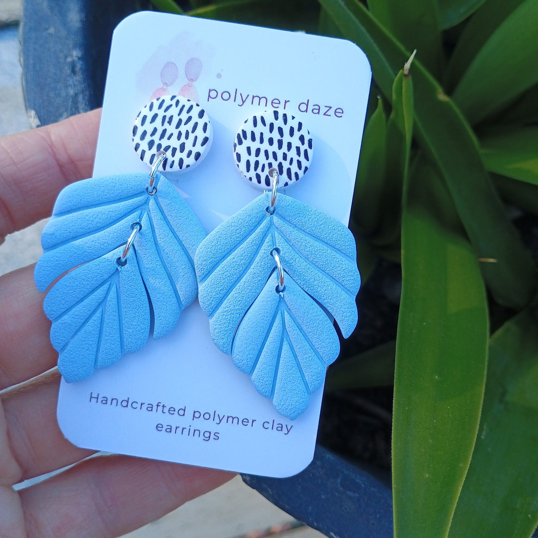 Leaf dangle earrings with painted stud top